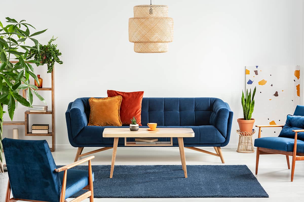 Red and Yellow Chevron Blue couch