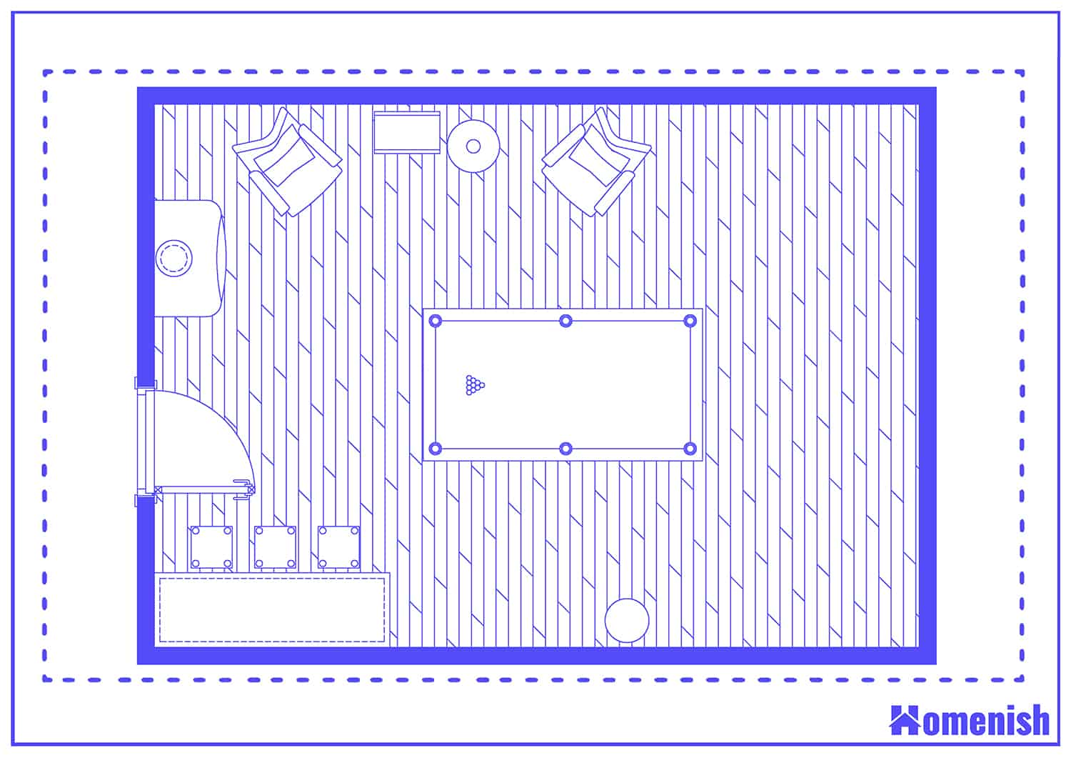 Rustic Attic Pool Room Floor Plan