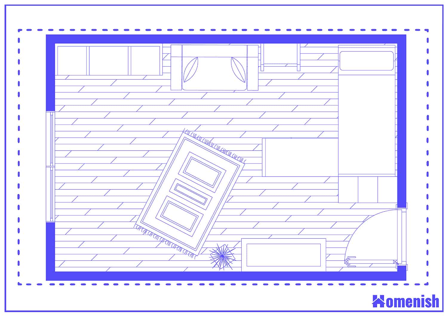 Studio Bedroom, Office and Living Room Layout