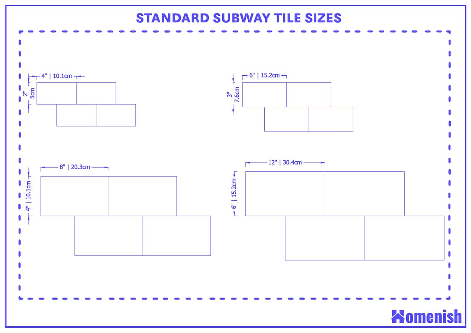 Standard subway tile sizes