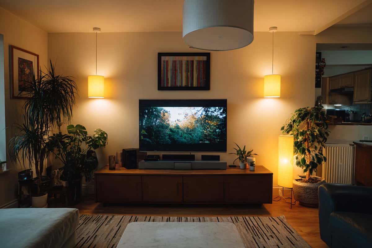 Add A Pair Of Minimal Pendant Drops Above The TV