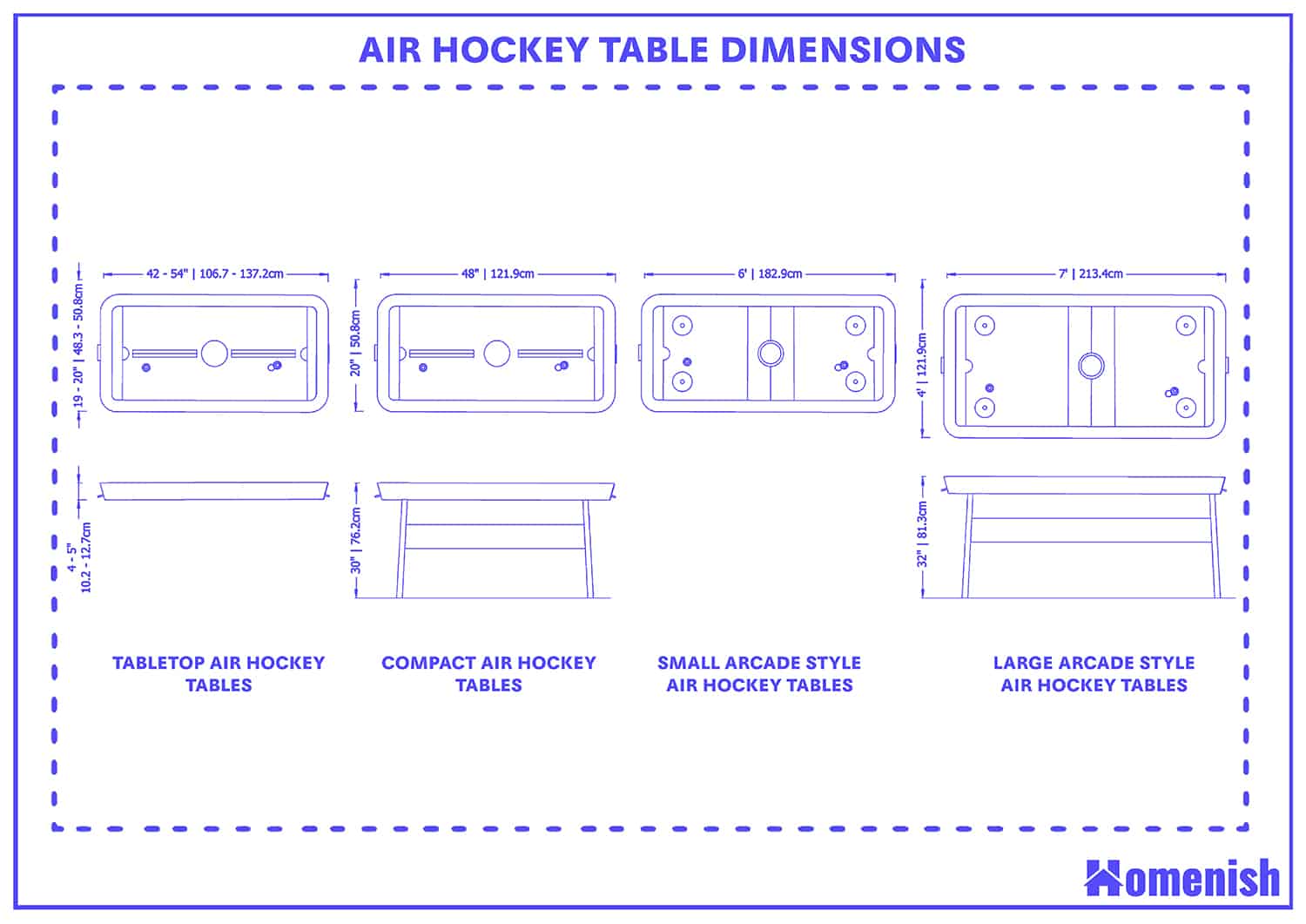 Air hockey table dimensions