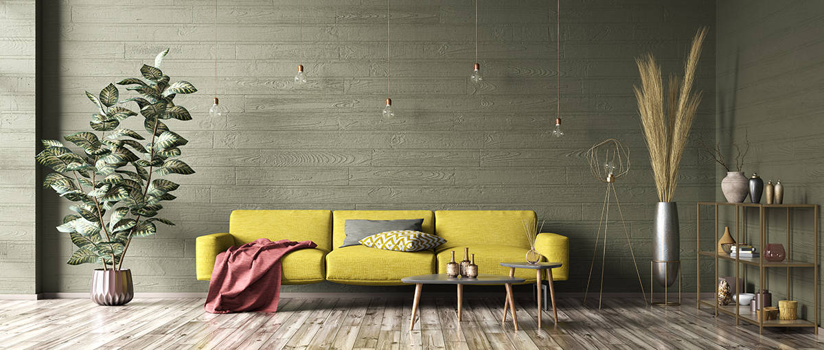 Gray toned wood with lemon yellow