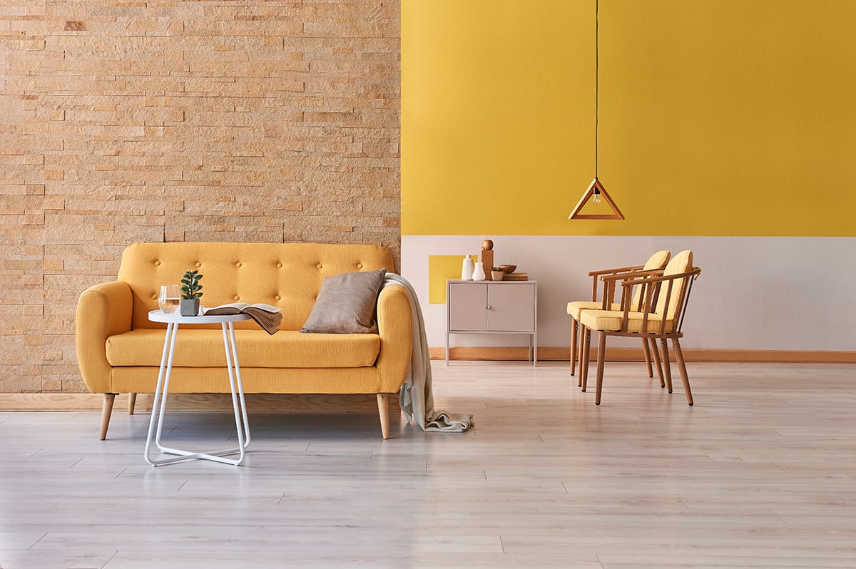 Gray toned wood with mustard yellow