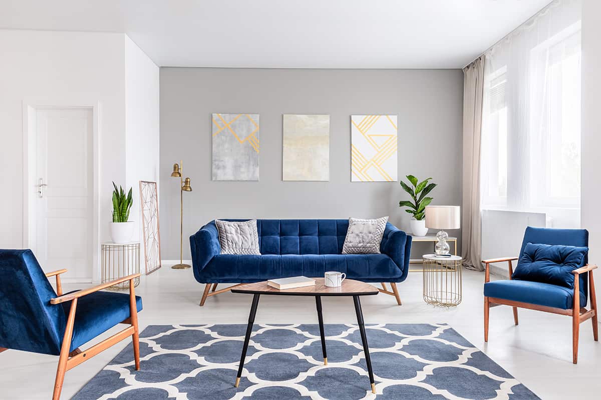 Navy blue and light gray walls