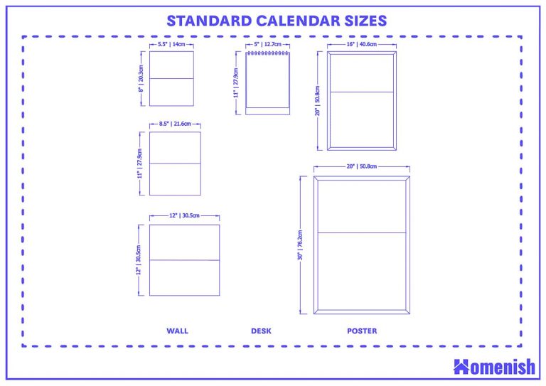 Guide To Standard Calendar Size with Drawings Homenish