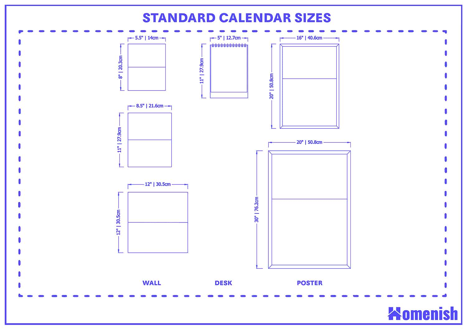 Standard calendar sizes