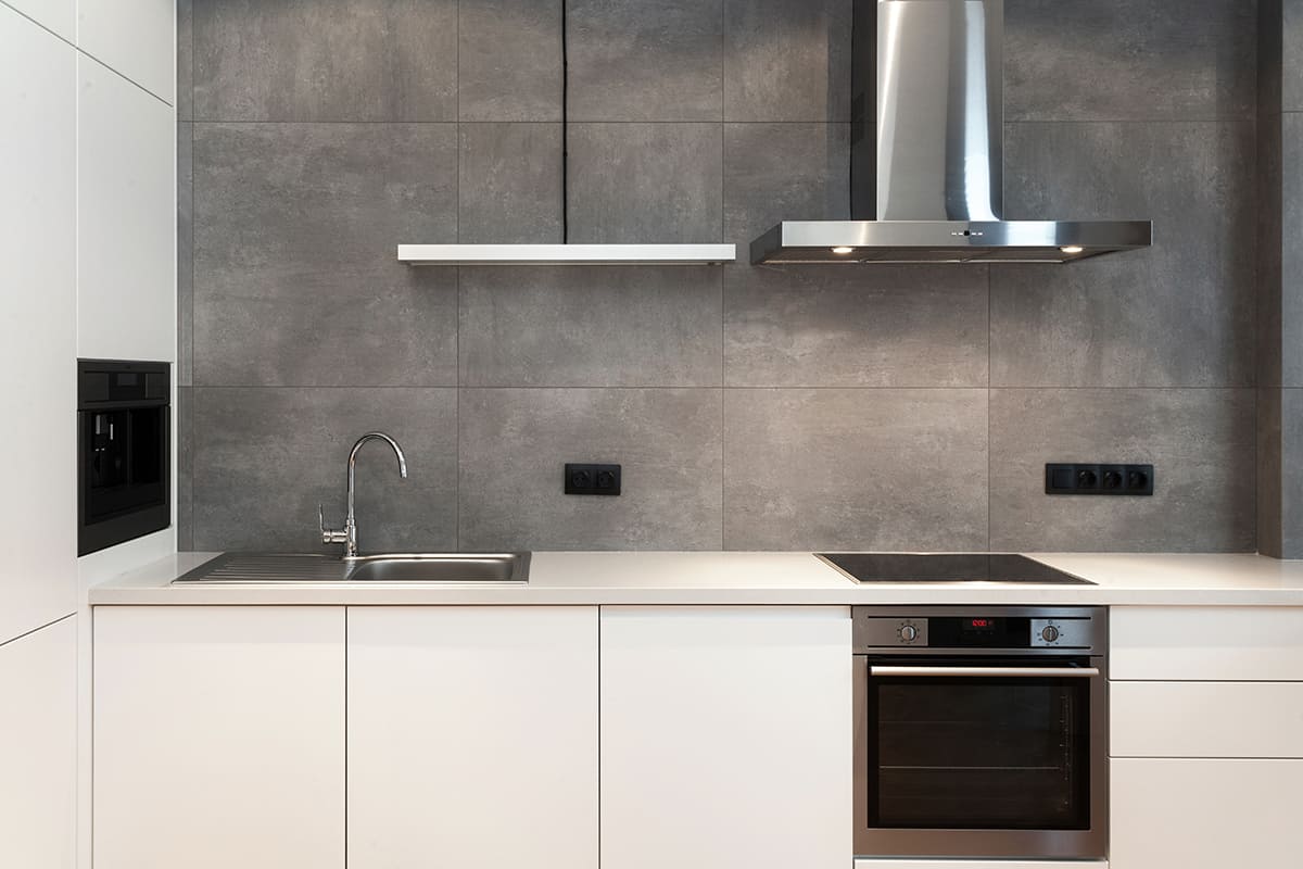 White gray kitchen wall