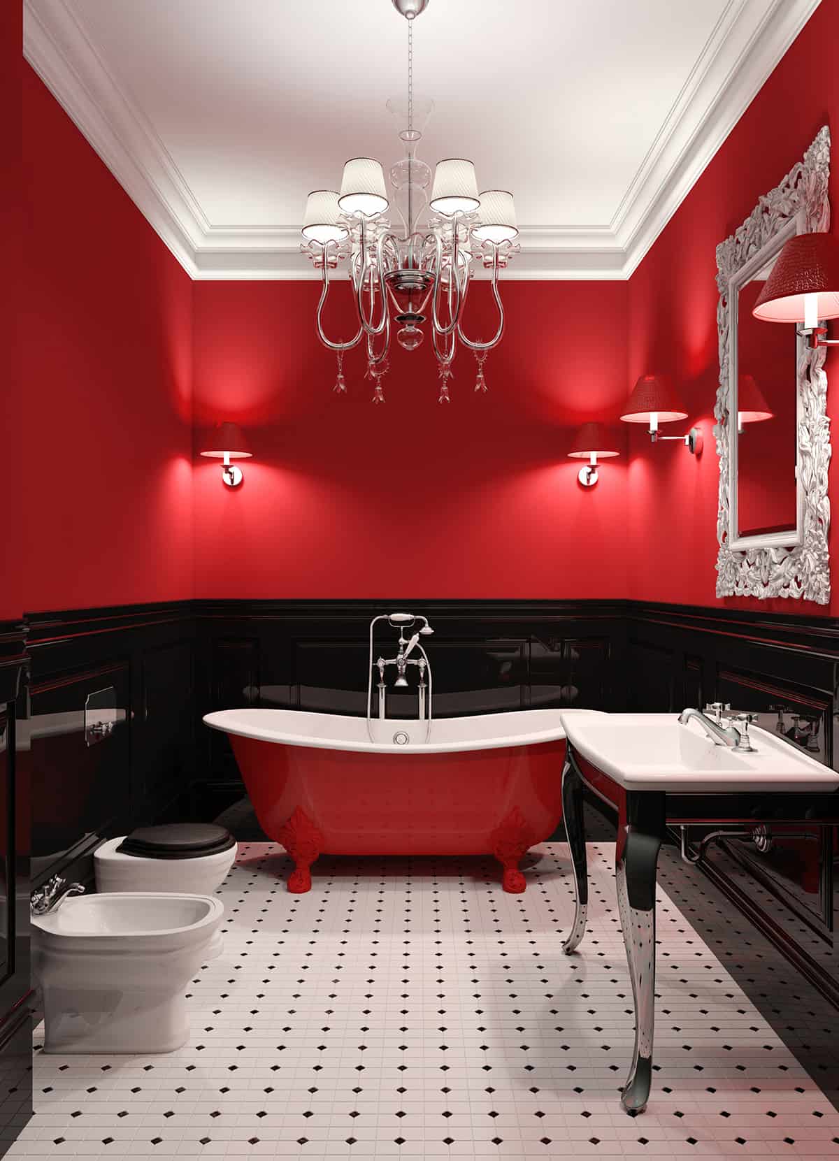 vibrant Red Tile bathroom