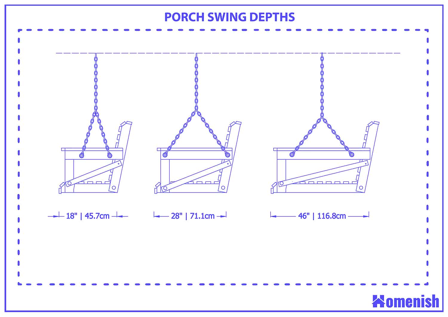 Porch swing depths