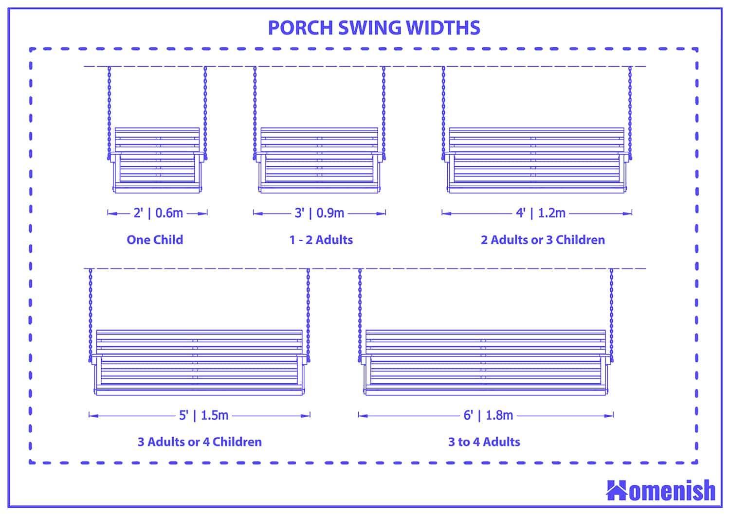 Porch swing widths