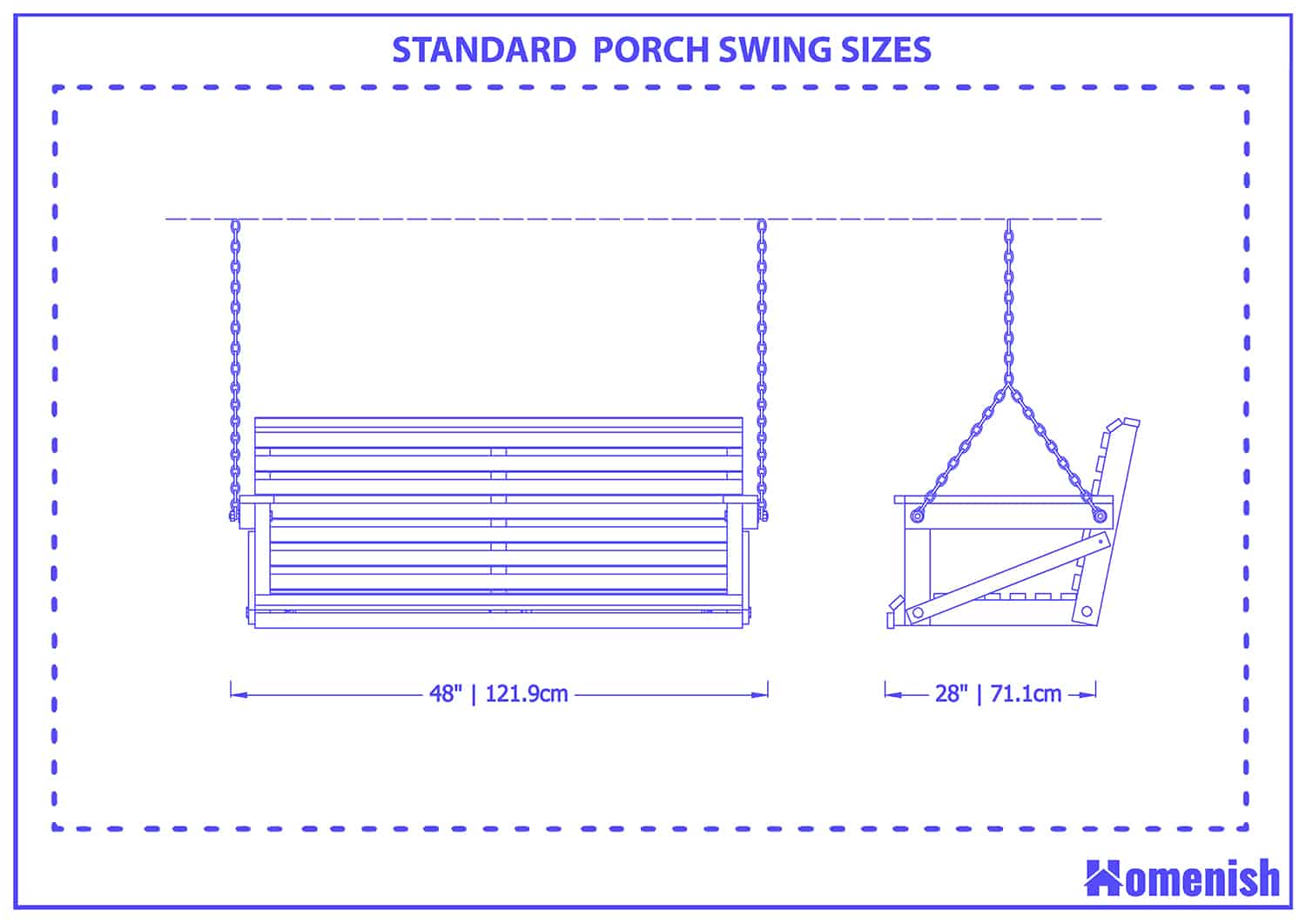 Standard porch swing size