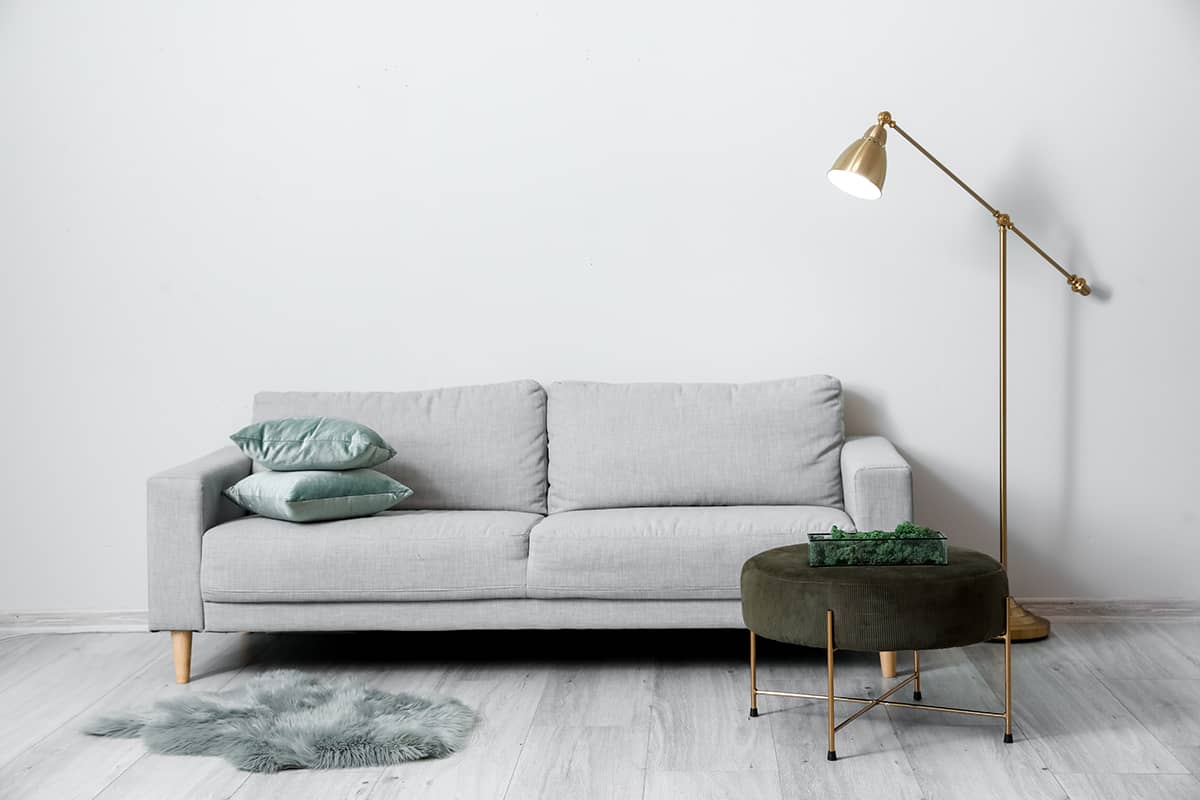 Green Ottomans with a Gray Couch