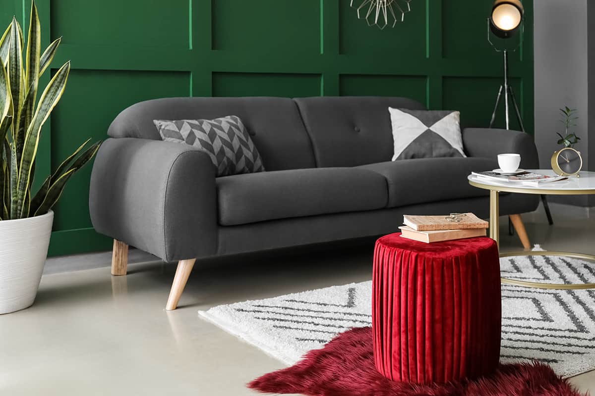 Velvety Red Ottomans with a Gray Couch