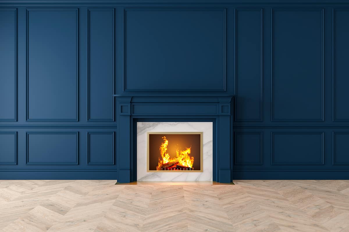Deep Blue Fireplace Feature Wall