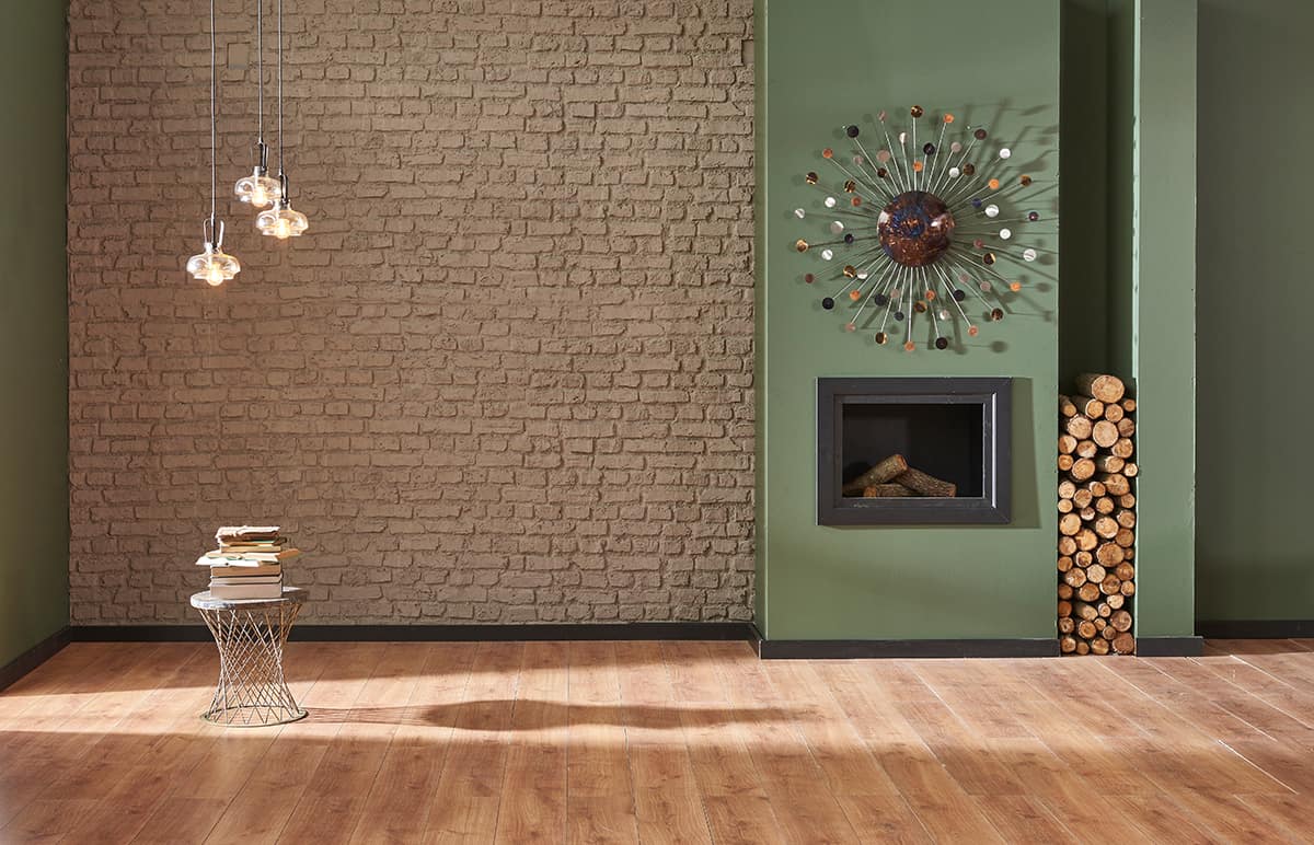 Green Fireplace Feature Wall