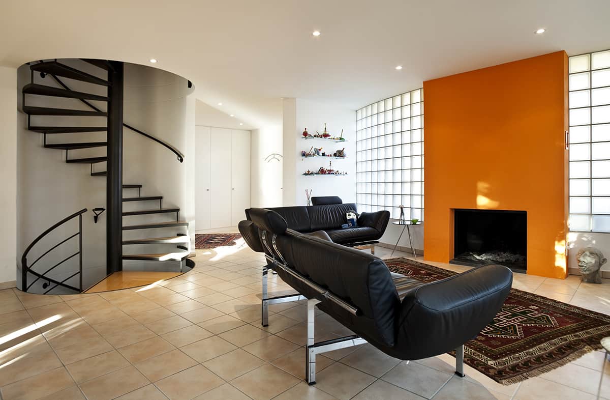 Orange Fireplace Feature Wall