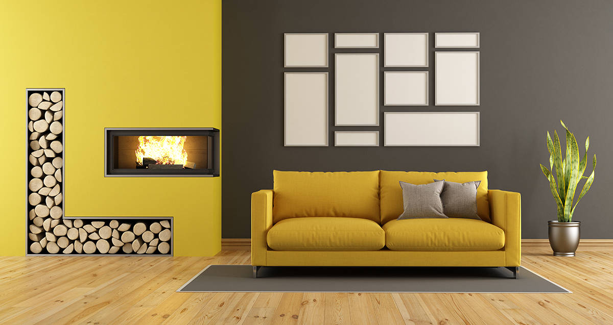 Yellow Fireplace Feature Wall