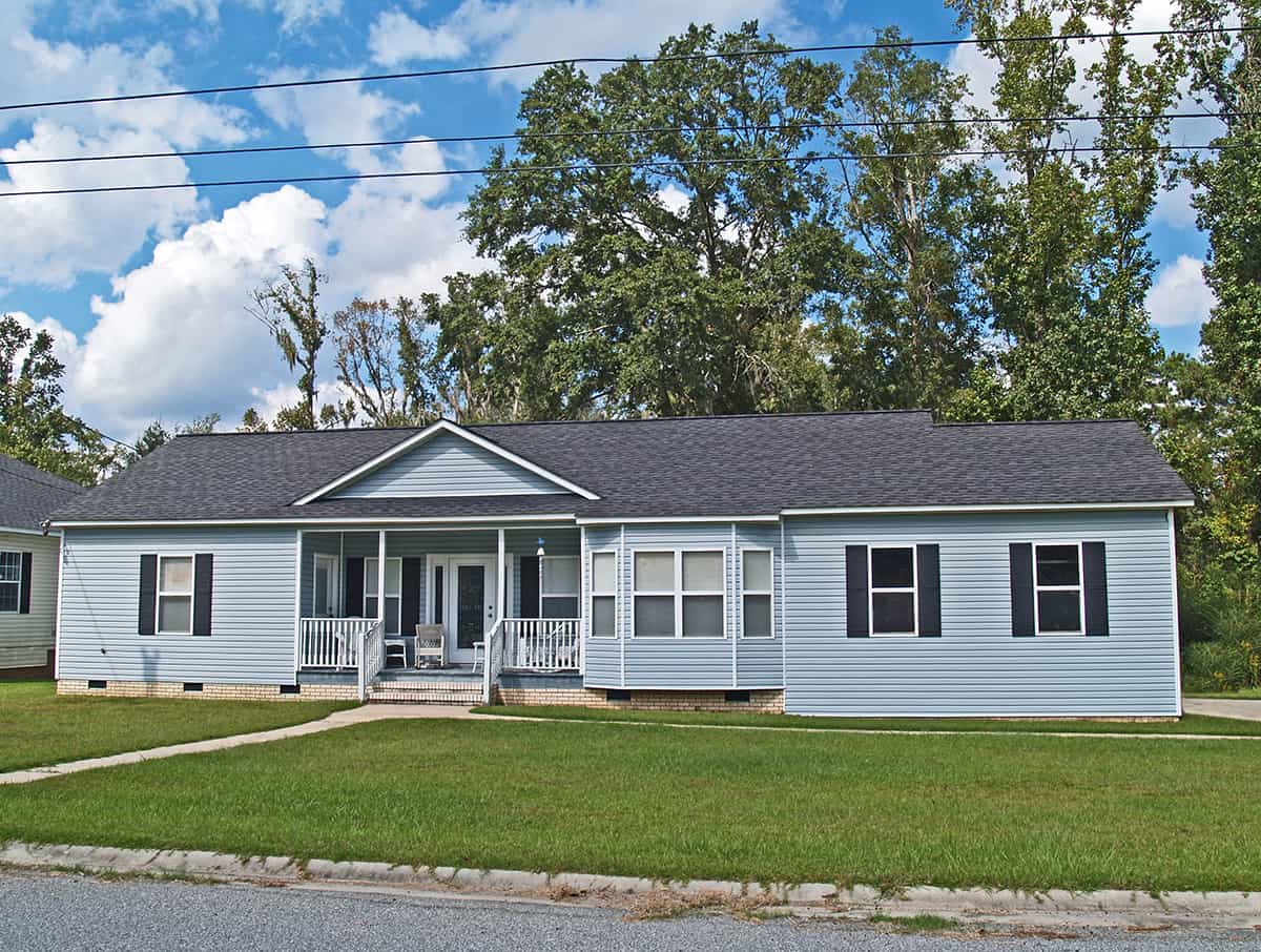 Black Roof with Light Blue Siding