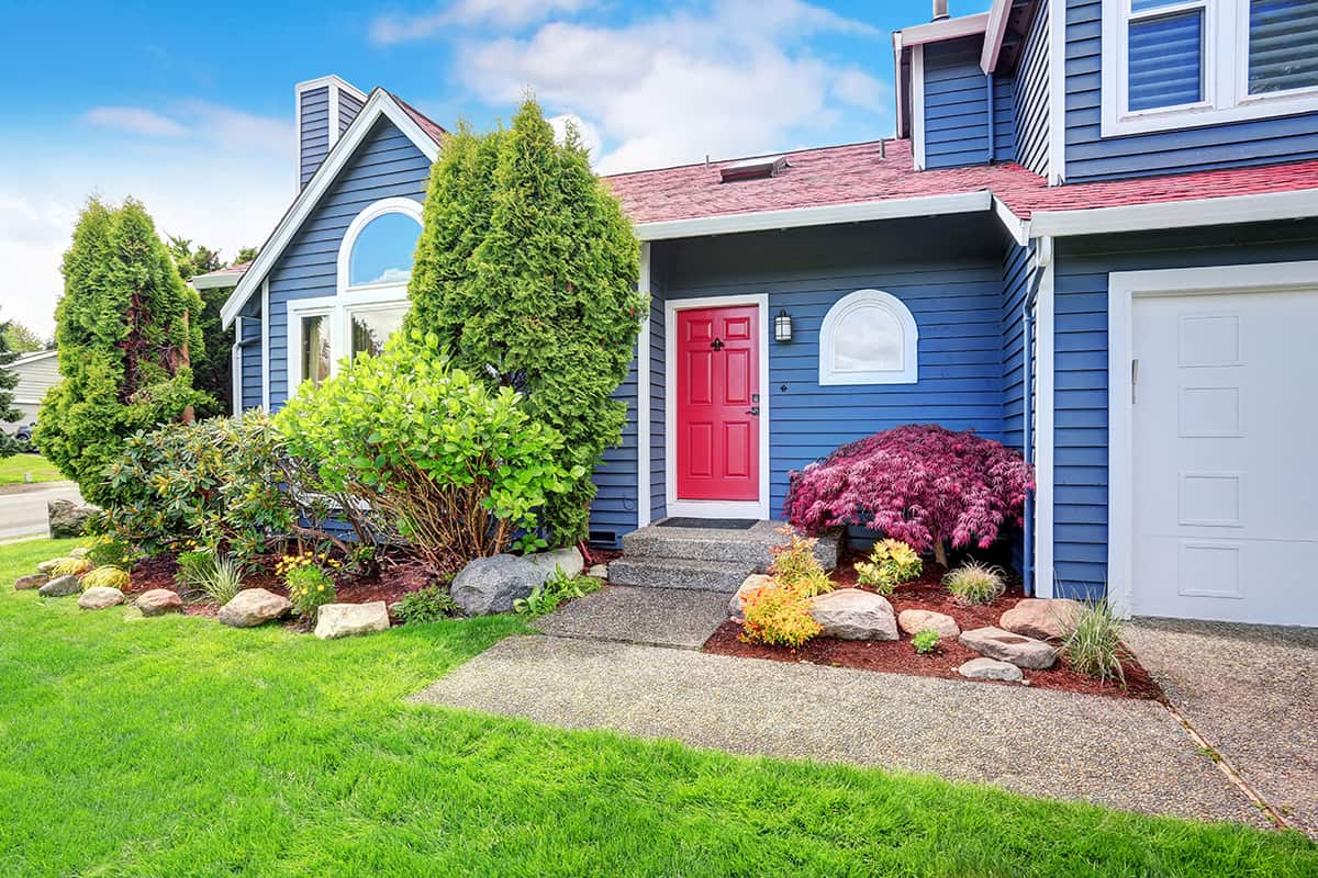 Red Roof with Dark Blue Siding