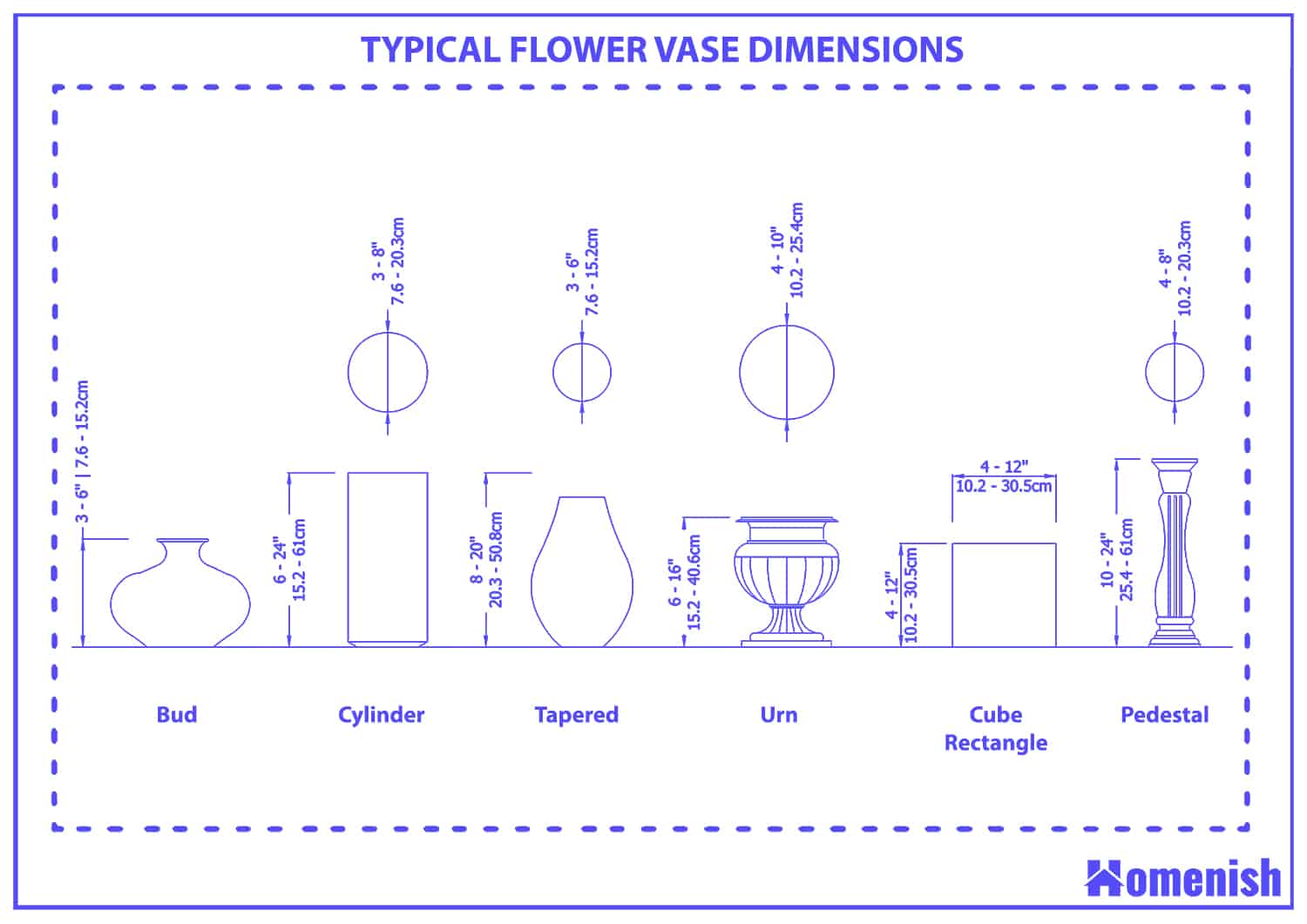 Typical flower vase dimensions
