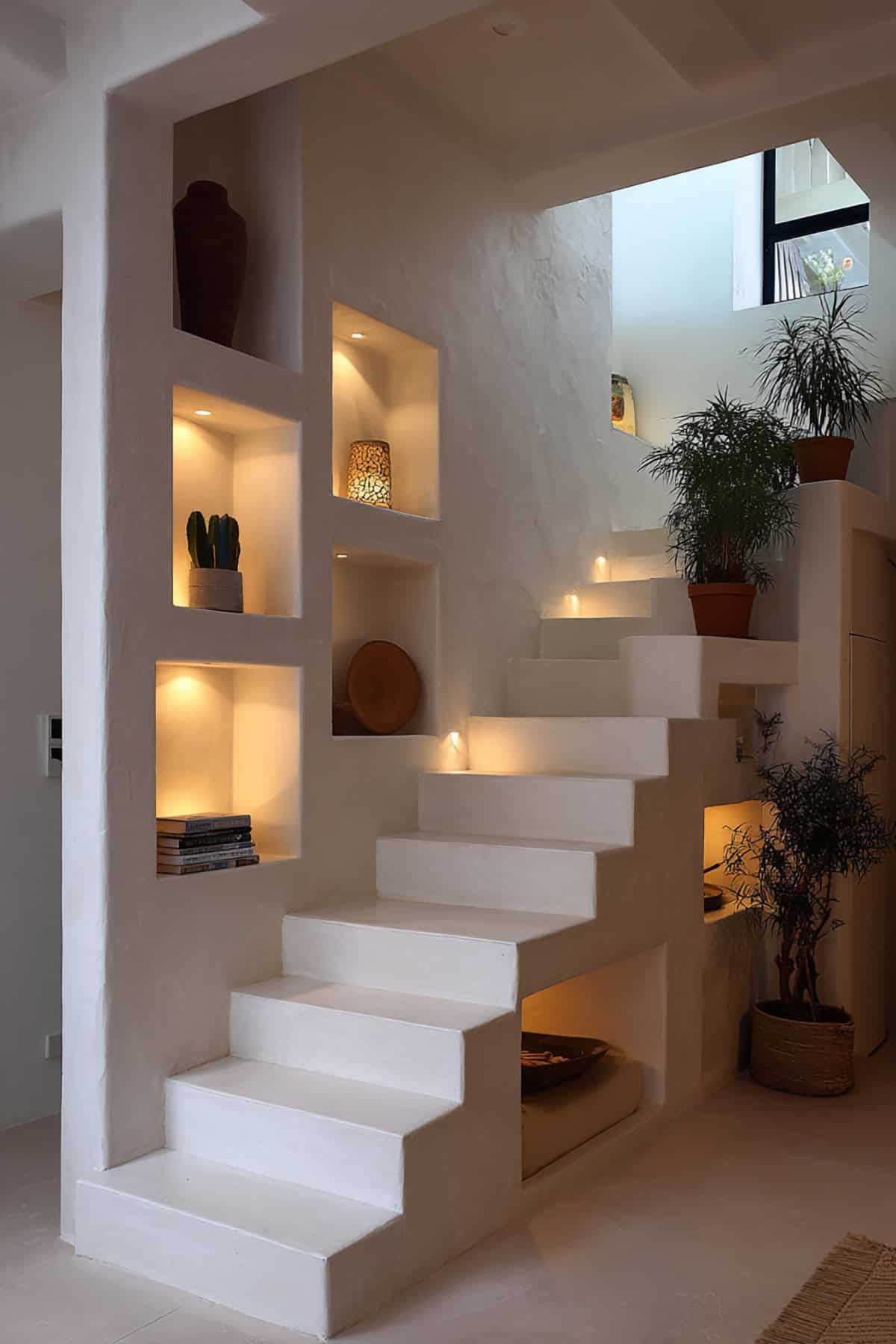 Built In Display Niches Following The Stair Line