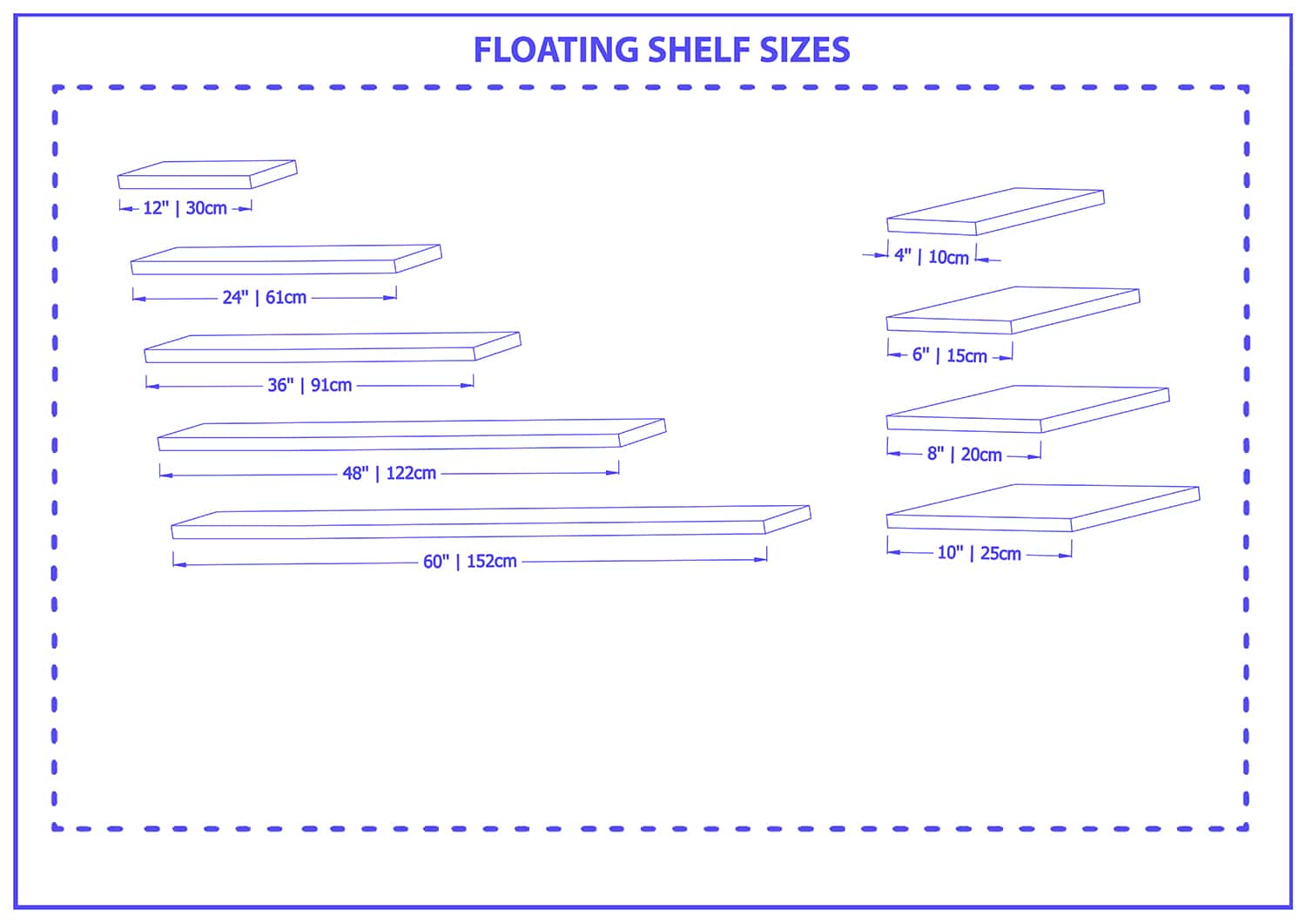 Floating shelf sizes
