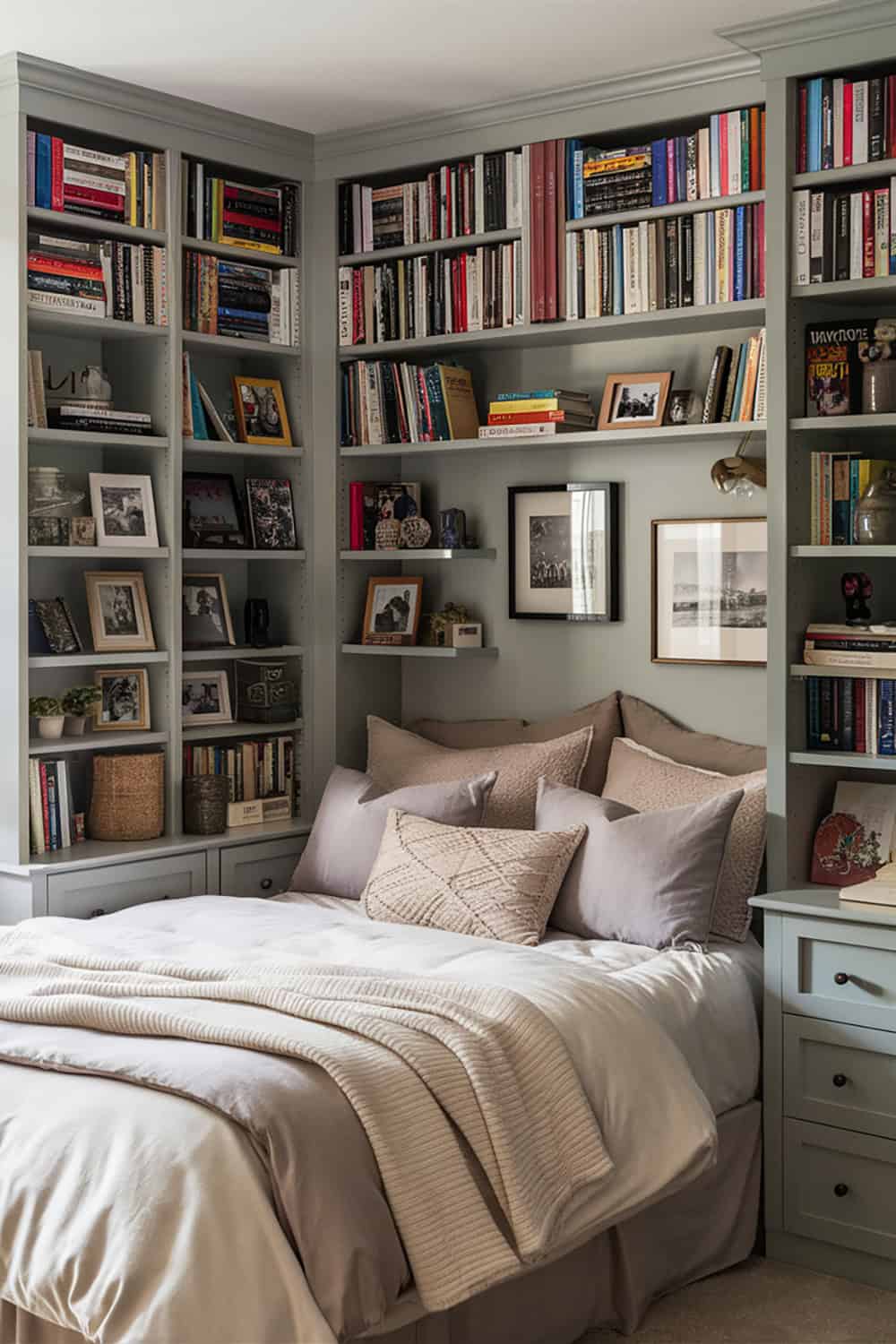 Built In Bedroom Shelves Around the Bed