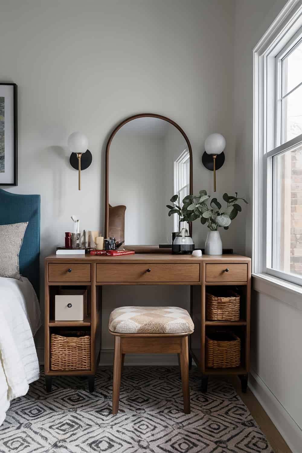 Compact Vanity Table with Mirror and Storage
