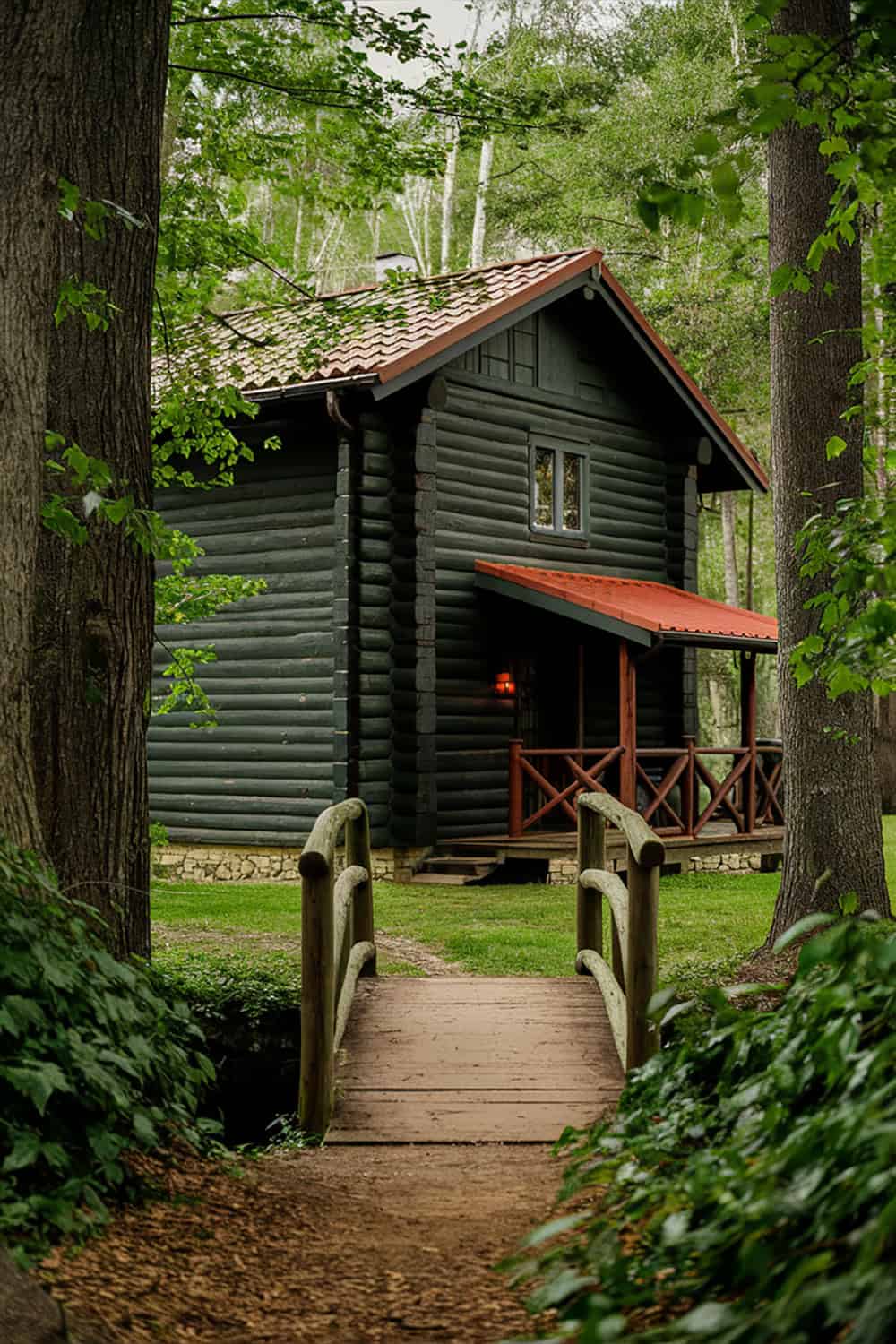 Dark Green Log Cabin