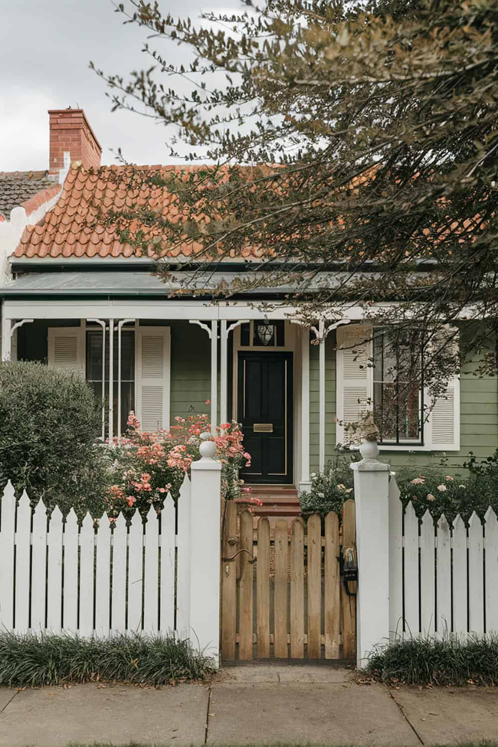 Green Exterior with White Picket Fence