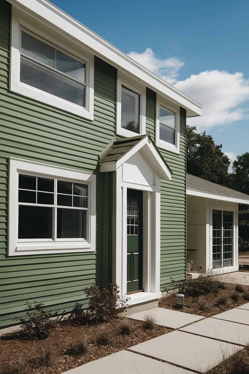 Modern Green Siding with White Trim