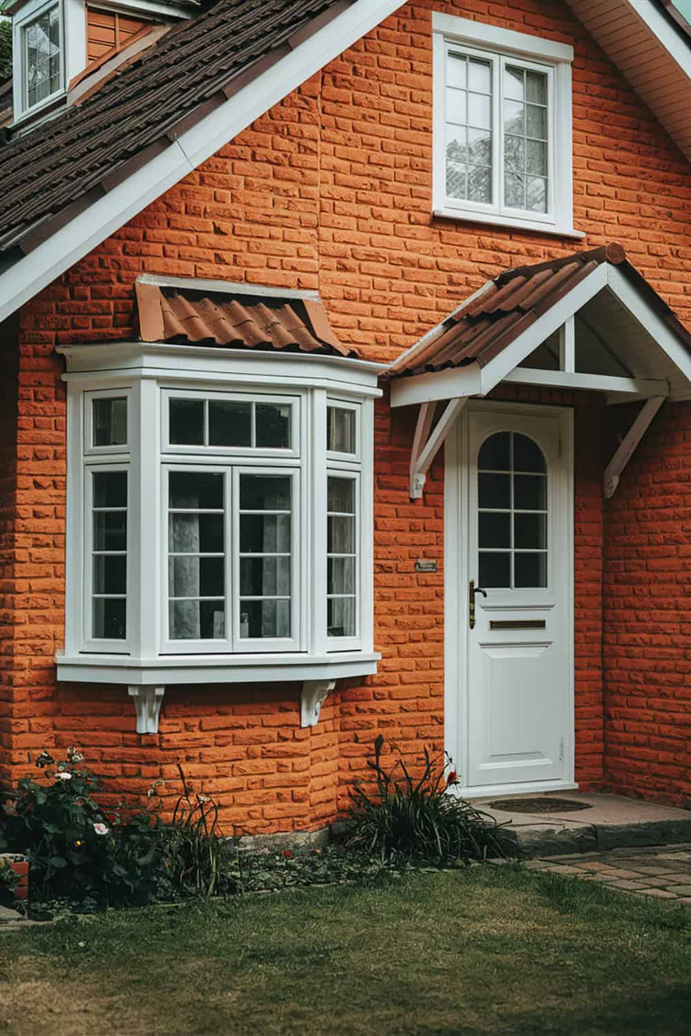 Orange Brick House with White Trim