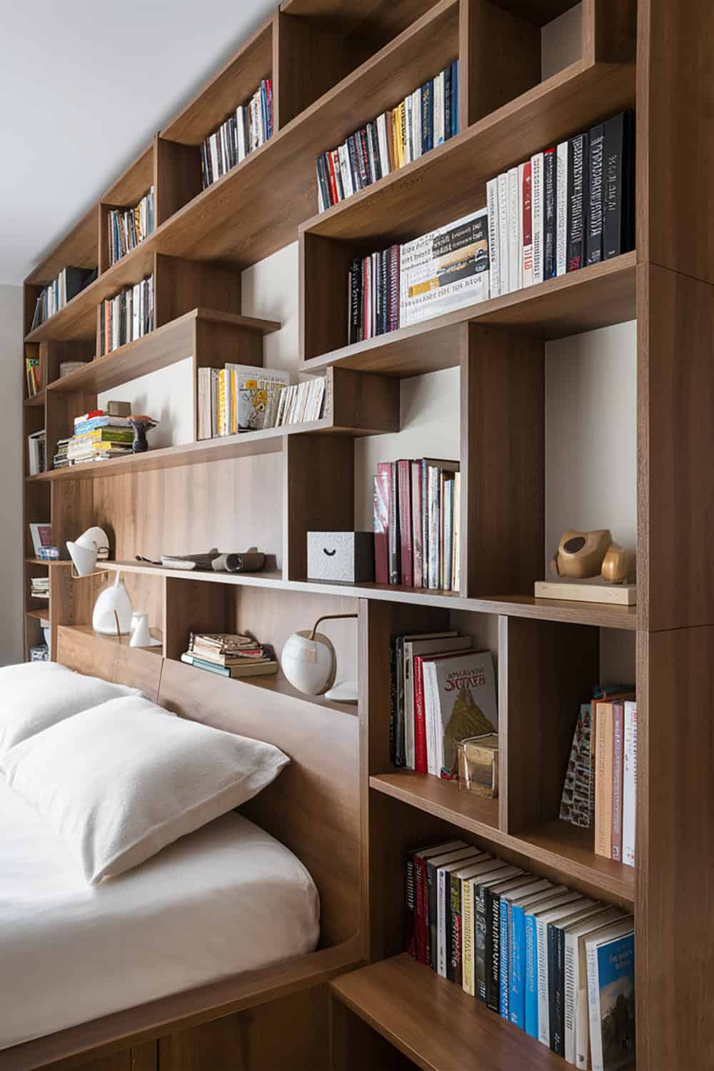 Storage Headboard with Shelves and Compartments