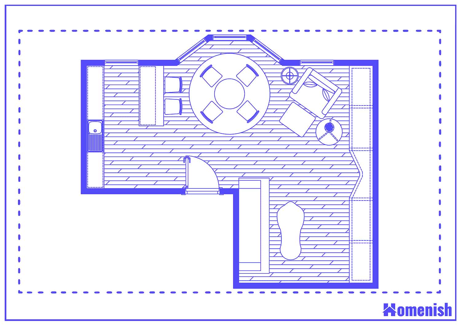 L Shaped Living Room Seating Layout with a Fireplace Floor Plan