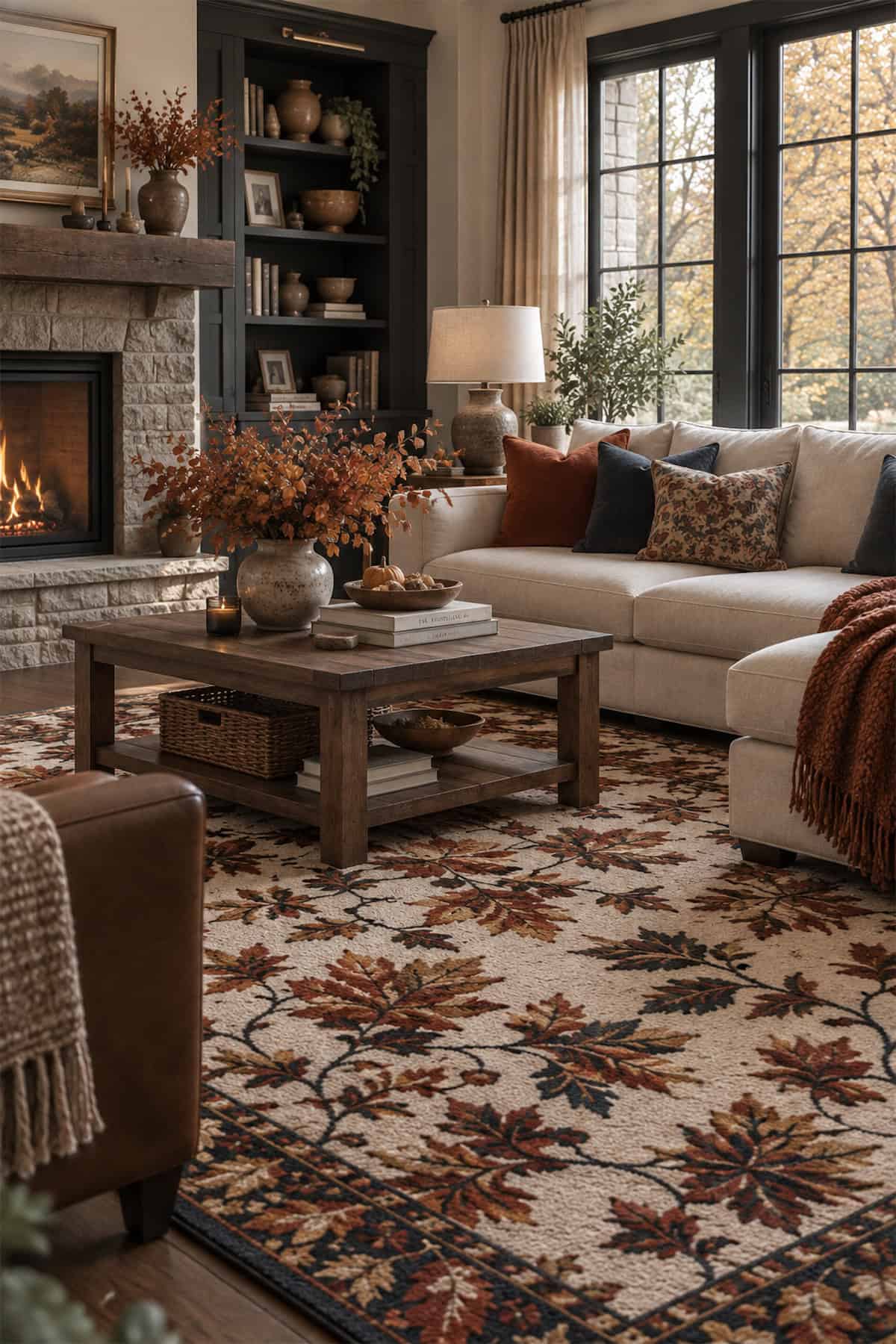 Leaf Patterned Area Rug