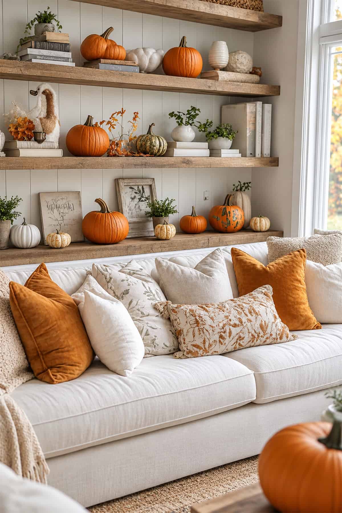 Pumpkin Display on Shelves