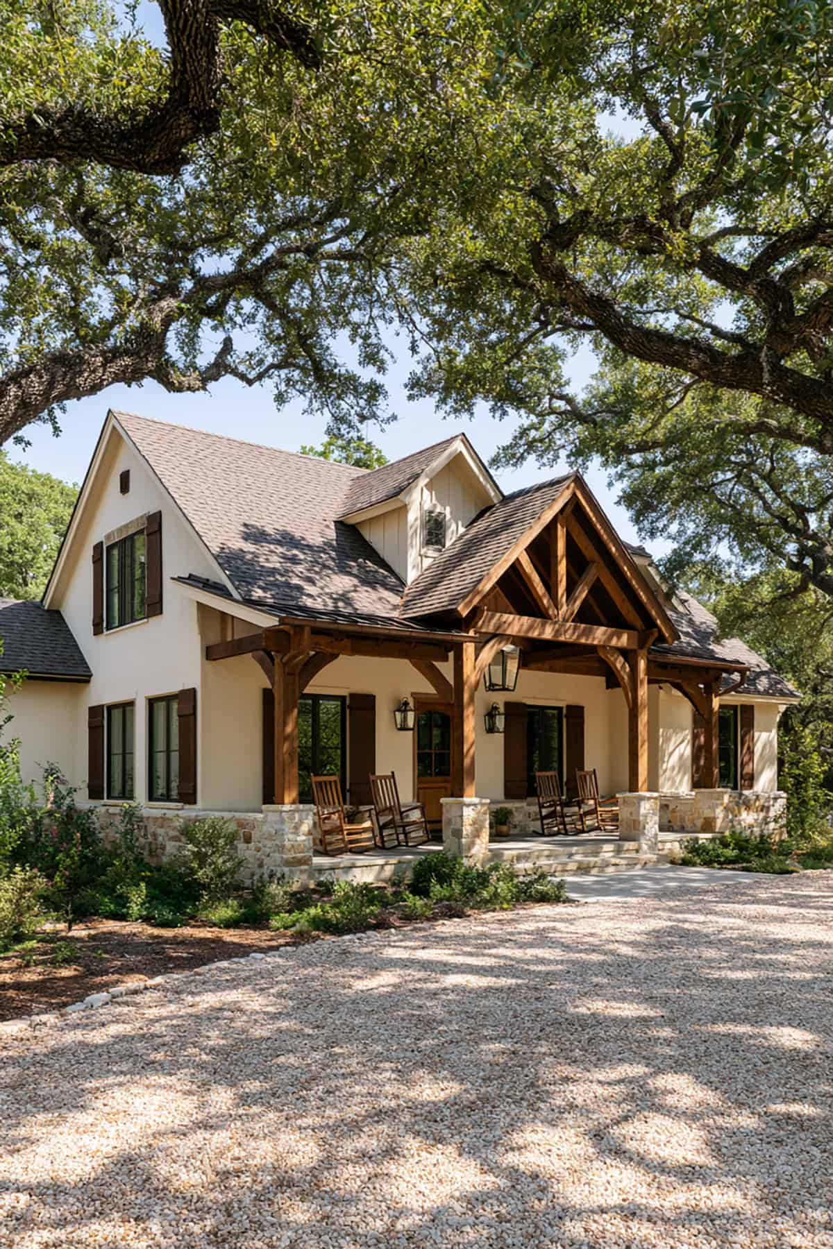 Brown Shutters With Rustic Cream Farmhouse