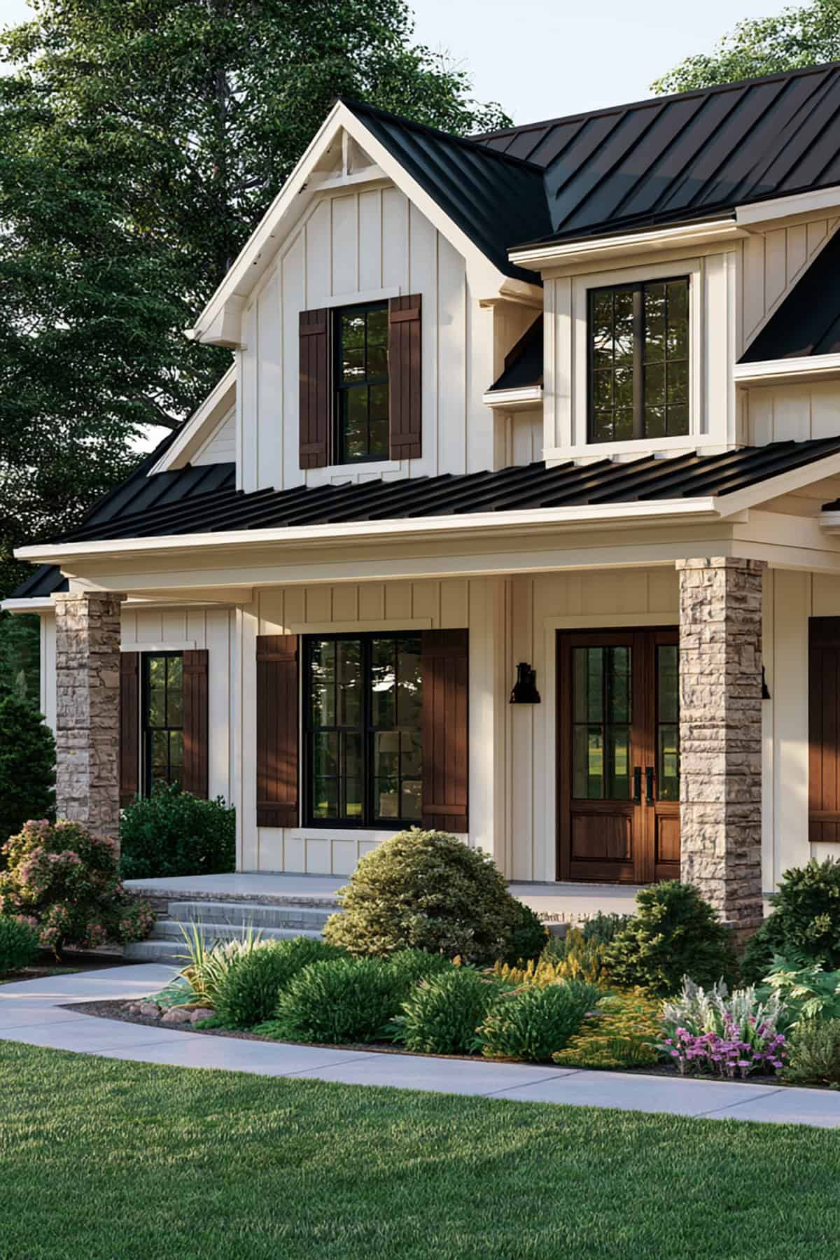 Espresso Brown Shutters With Cream Board And Batten