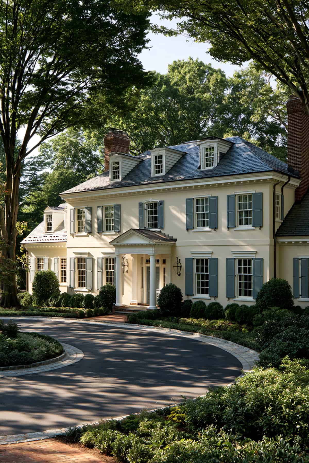 Slate Blue Shutters With Traditional Architecture