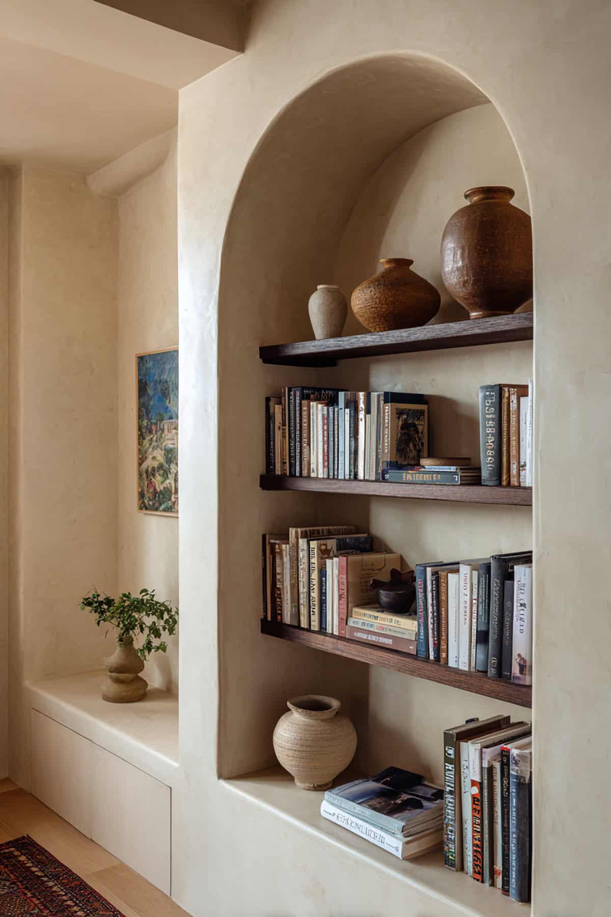 Bookshelves with Arched Corner Design