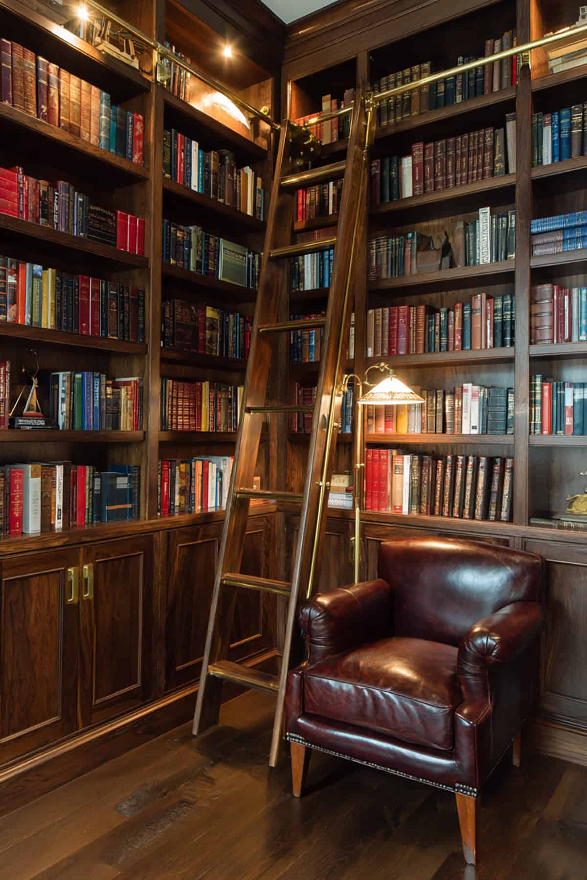 Corner Bookshelf with Sliding Ladder