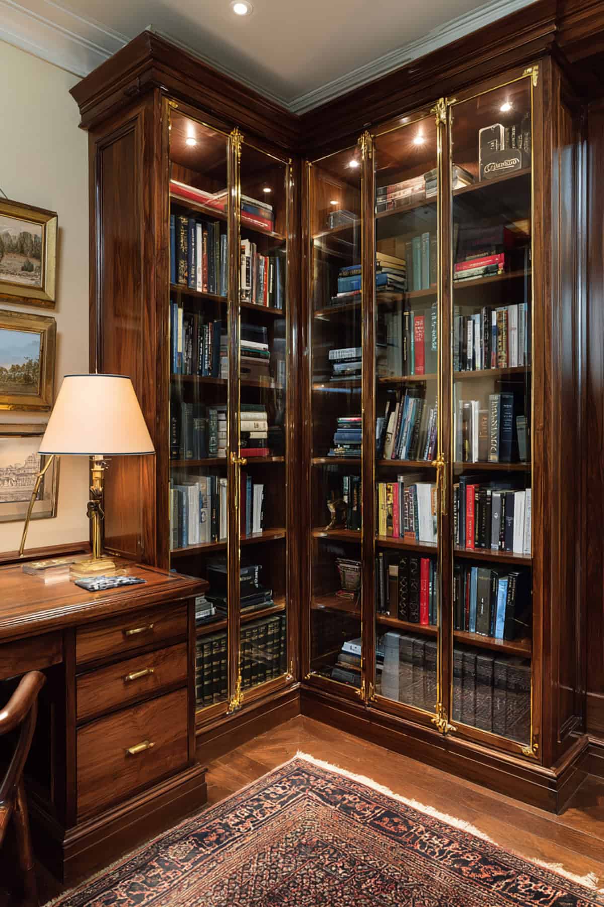 Corner Bookshelves with Glass Doors