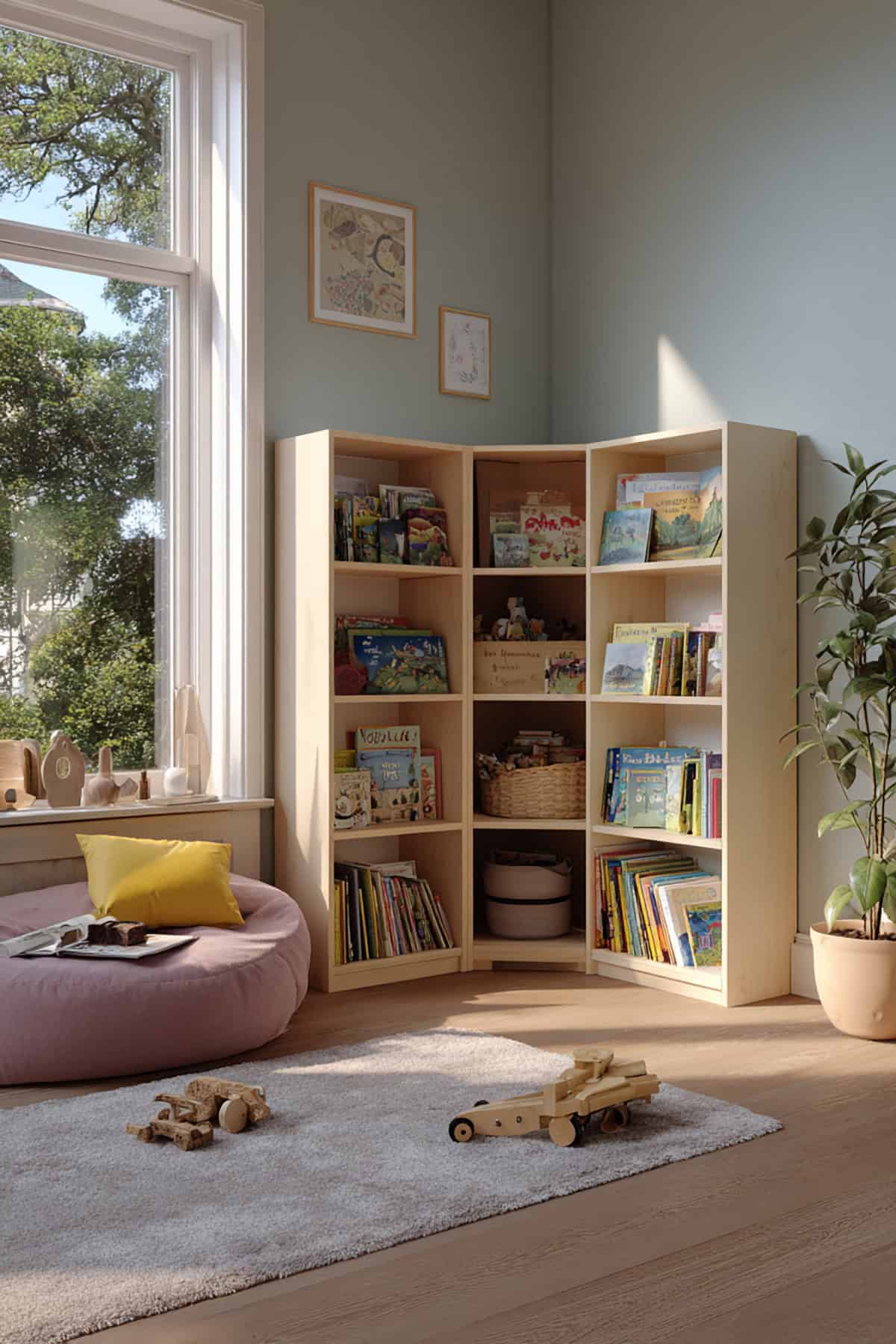 Kids’ Corner Bookshelf with Forward Facing Book Rails
