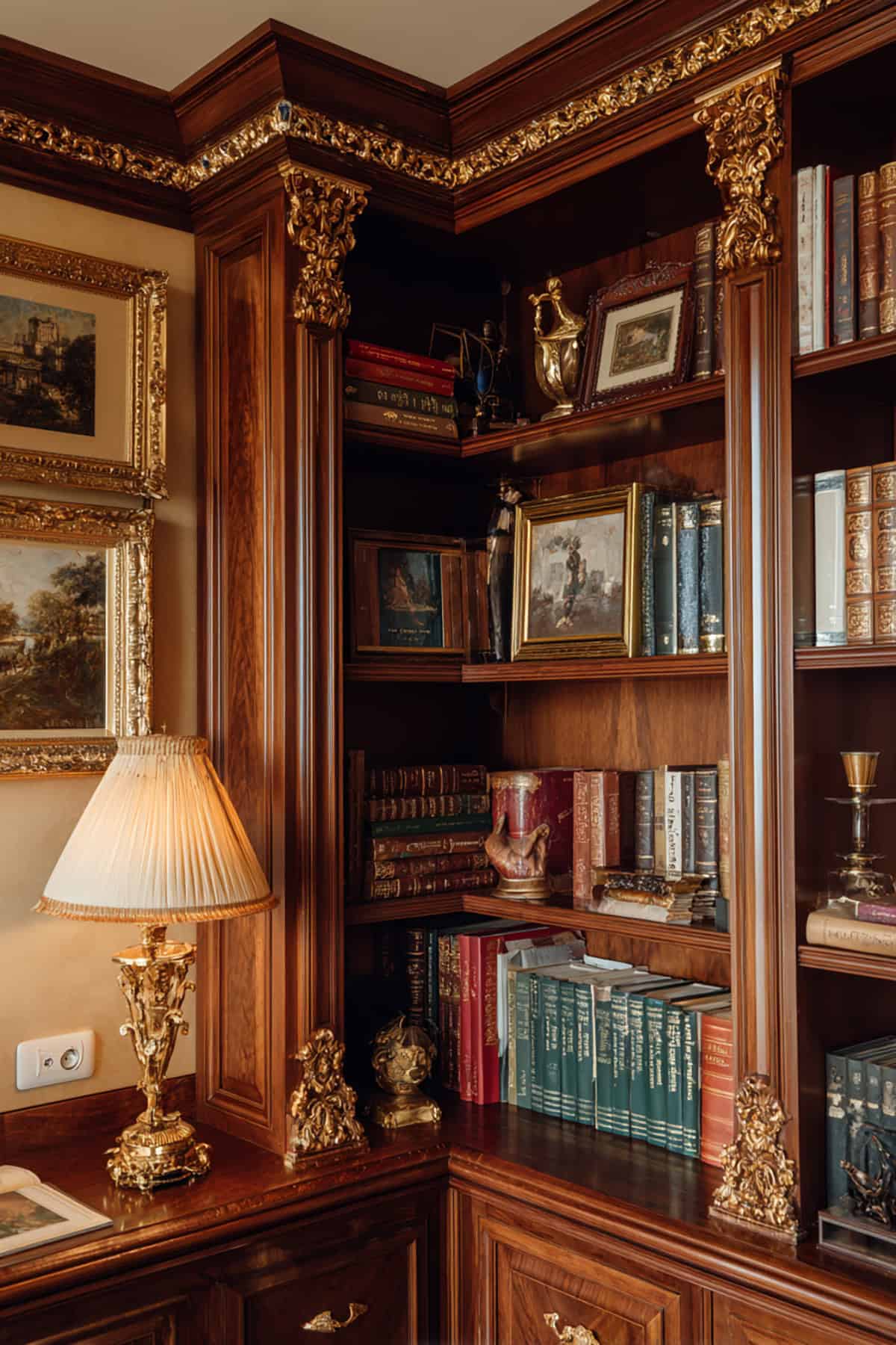 Vintage Inspired Corner Bookshelves