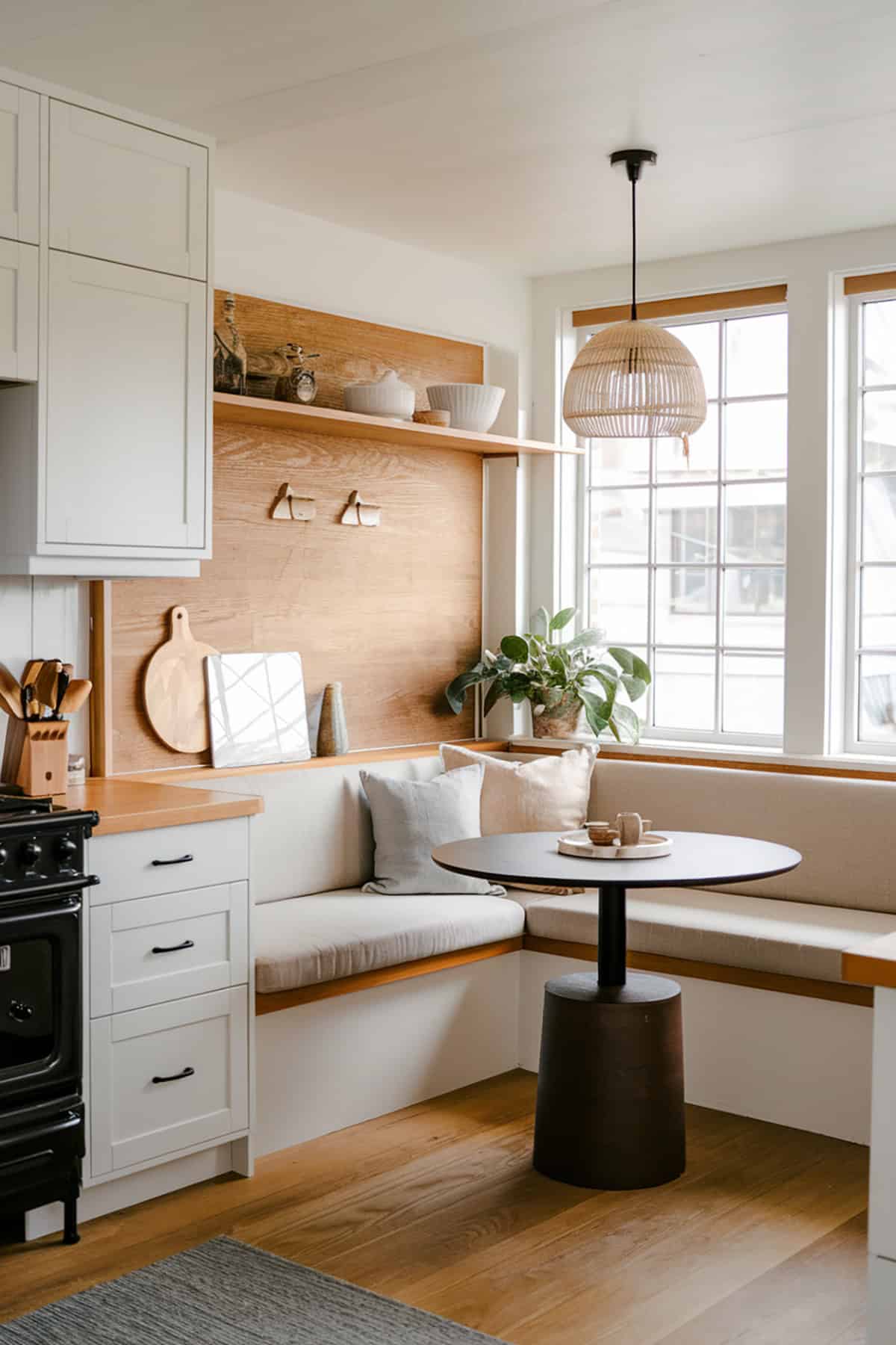 Built In Wooden Bench for a Cozy Breakfast Nook