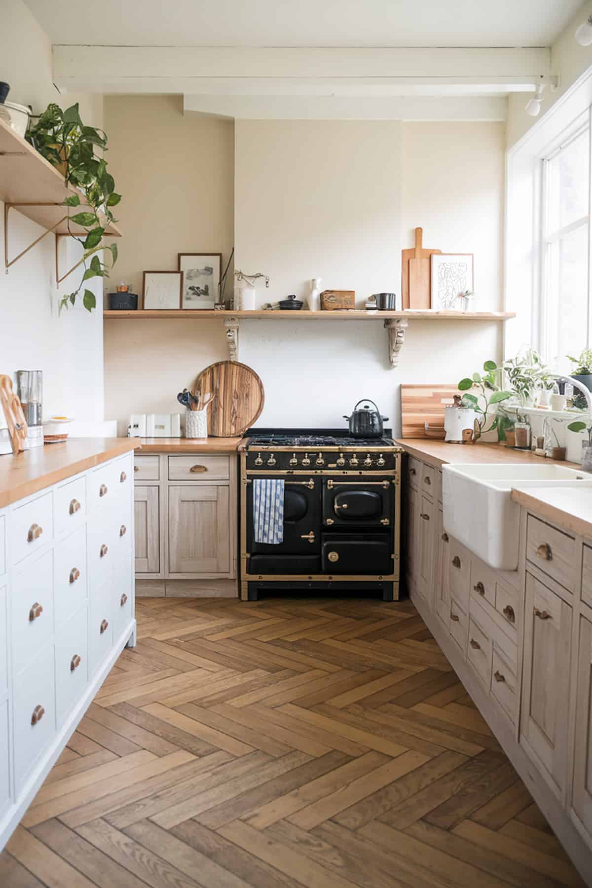 Muted Herringbone Wood Flooring for Visual Interest
