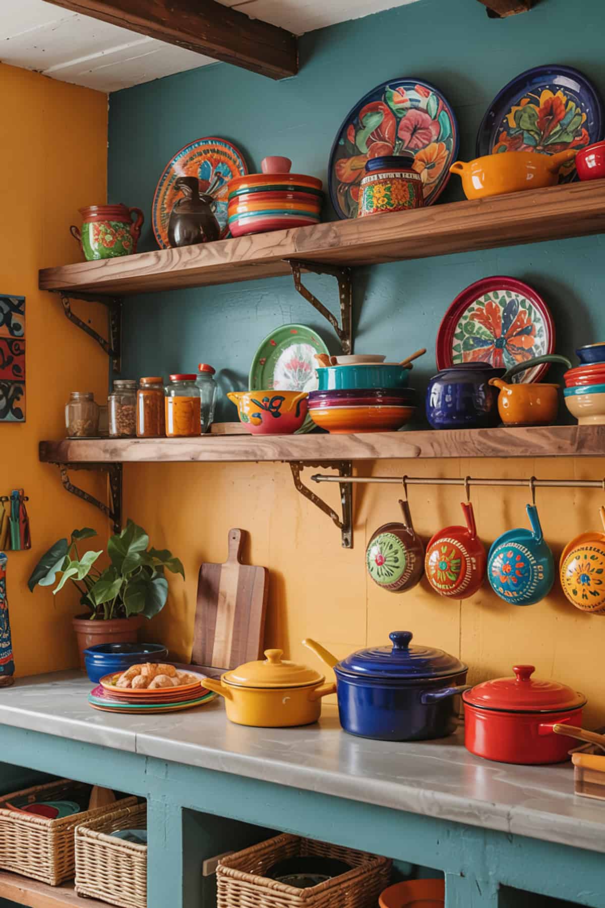 Bright Mexican Kitchen With Open Shelving