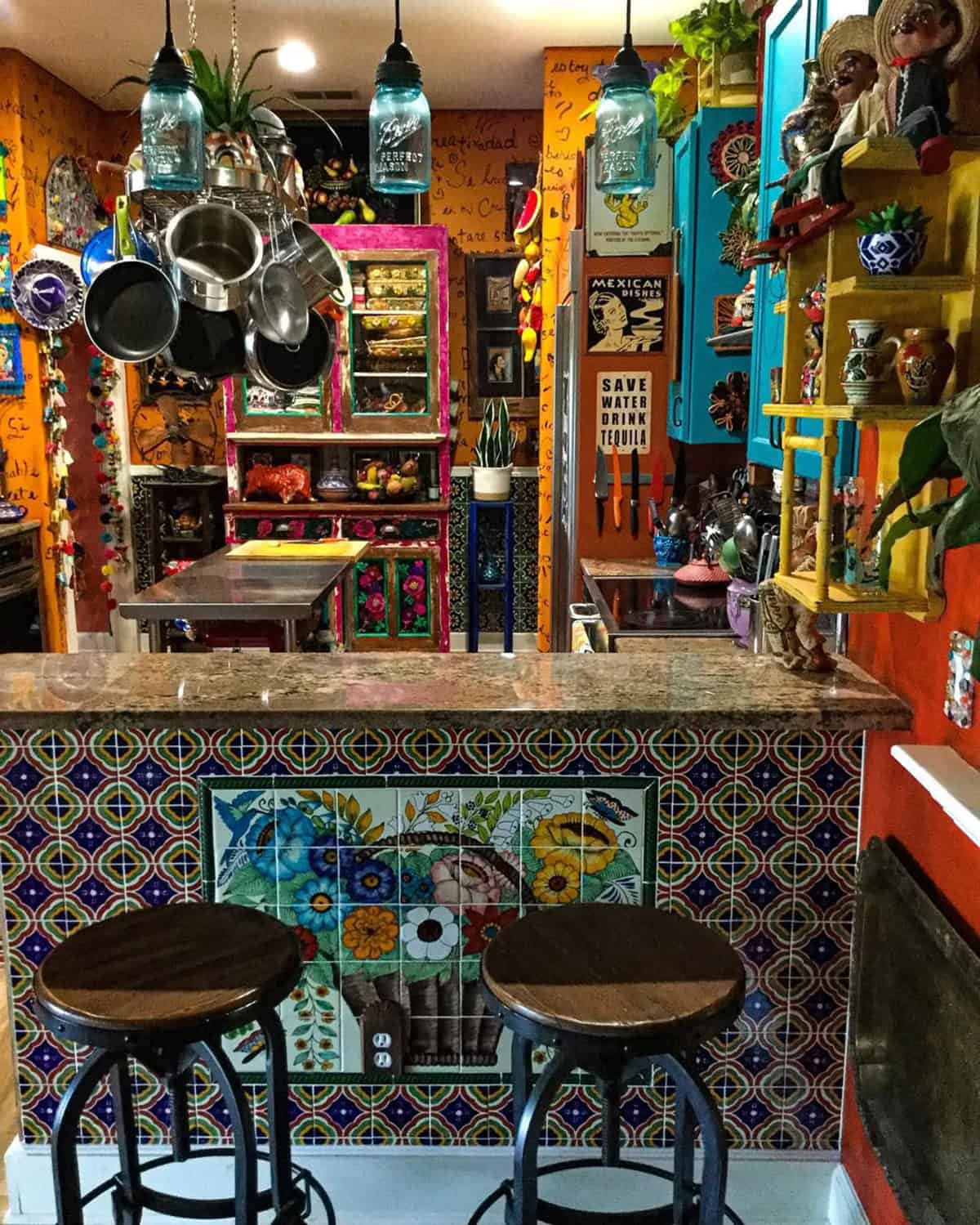 Colorful Mexican Kitchen With Talavera Tile Accents