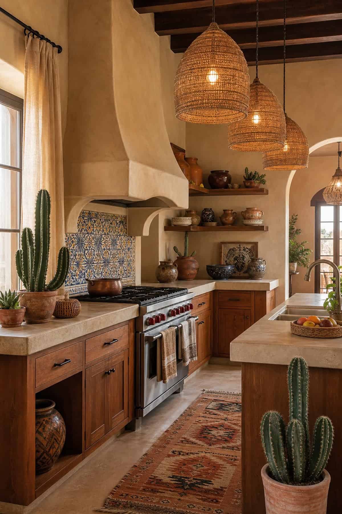 Desert Inspired Mexican Kitchen With Cactus Decor